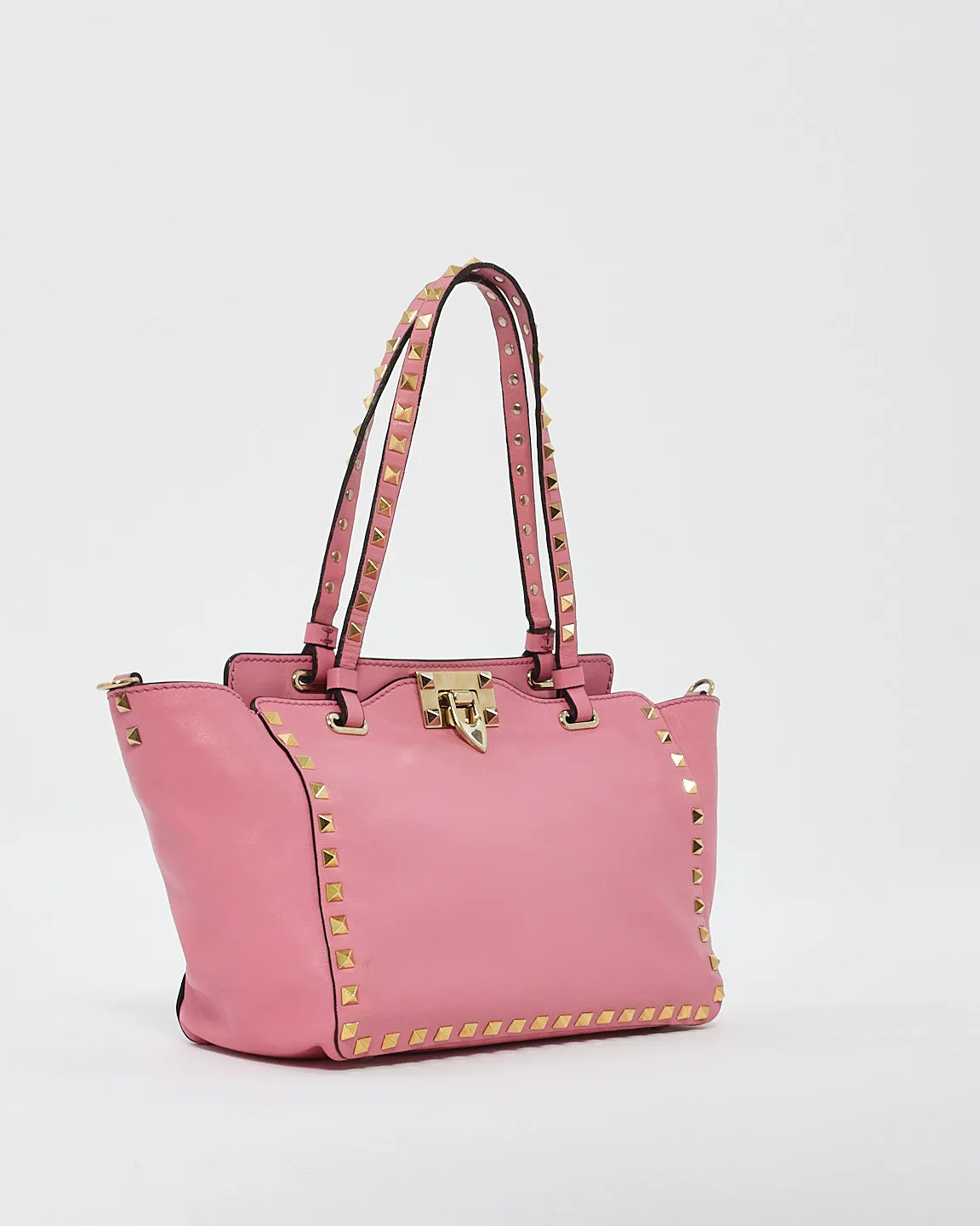 Valentino Pink Leather Rockstud Tote Bag