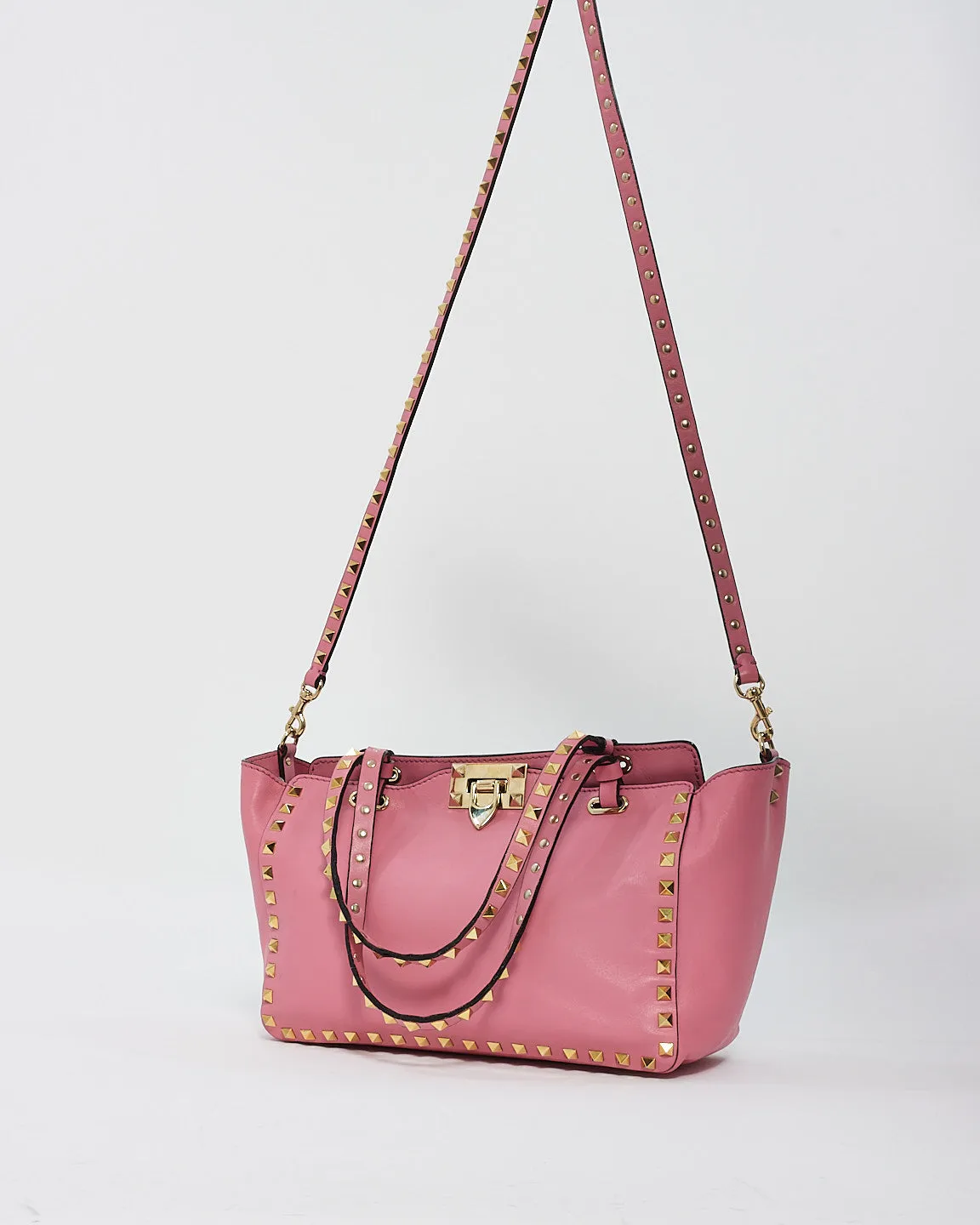 Valentino Pink Leather Rockstud Tote Bag