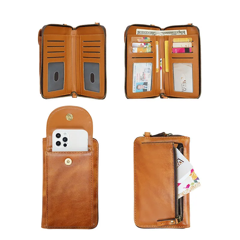Vegetable Tanned Leather Crossbody Phone Bag Handmade Unisex Small Cell Phone Bag Phone Purse Mini Leather Crossbody Bag