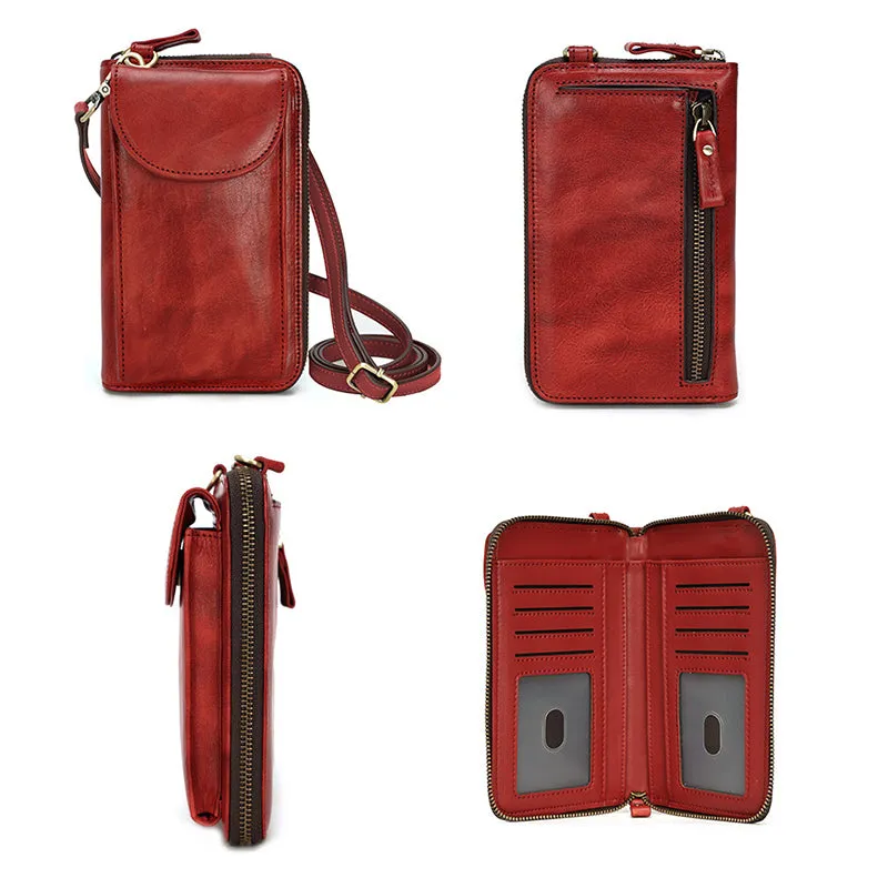 Vegetable Tanned Leather Crossbody Phone Bag Handmade Unisex Small Cell Phone Bag Phone Purse Mini Leather Crossbody Bag