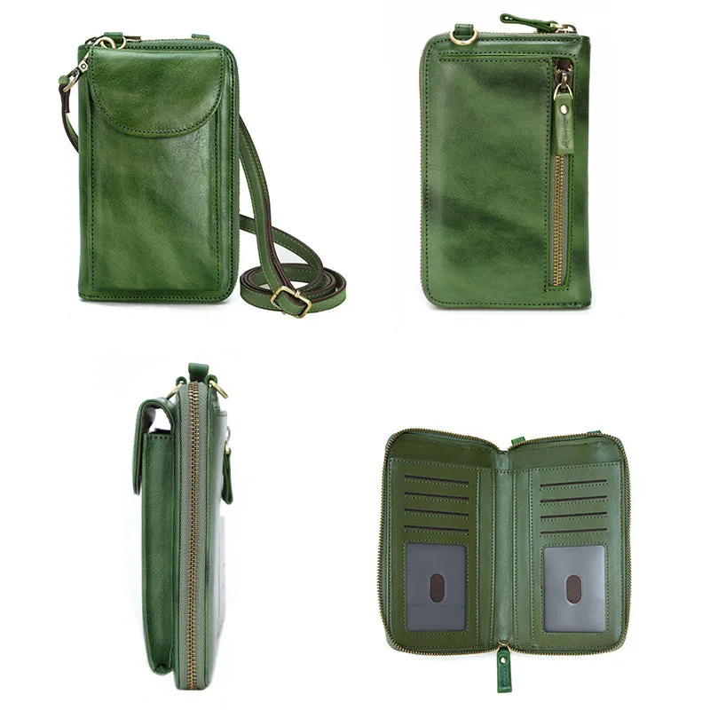 Vegetable Tanned Leather Crossbody Phone Bag Handmade Unisex Small Cell Phone Bag Phone Purse Mini Leather Crossbody Bag