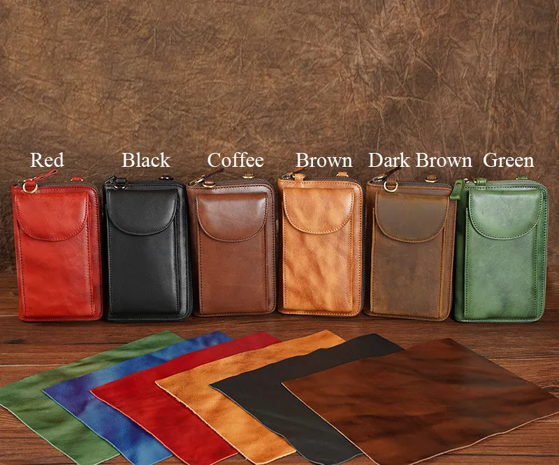 Vegetable Tanned Leather Crossbody Phone Bag Handmade Unisex Small Cell Phone Bag Phone Purse Mini Leather Crossbody Bag