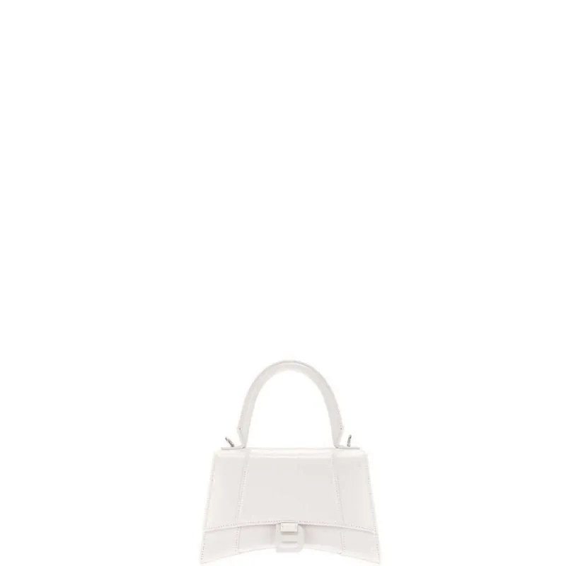 VELORA - Hourglass Small Mock-croc Top-handle Bag White