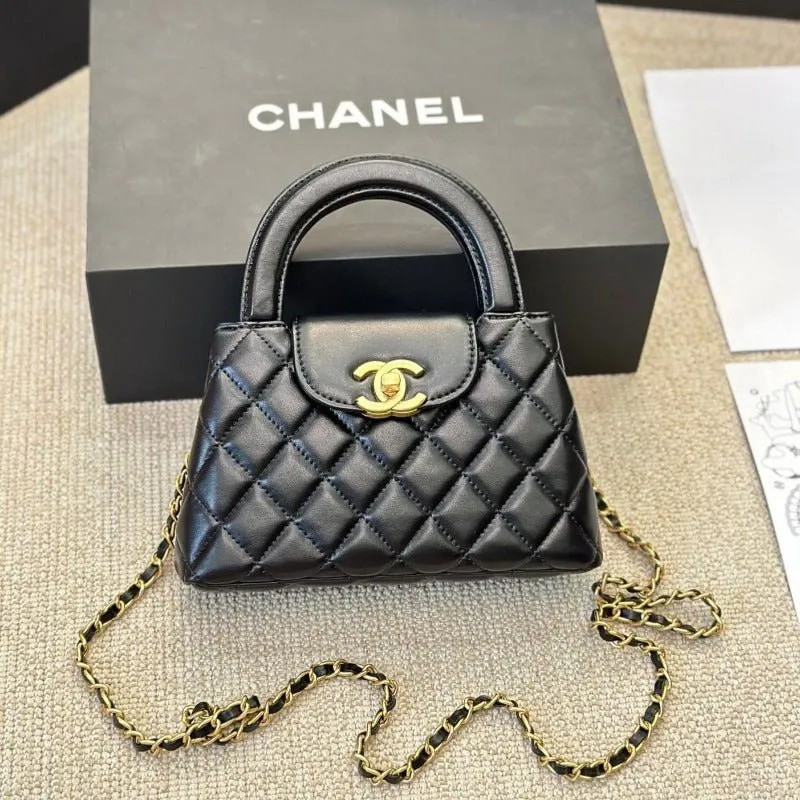 VELORA - Lambskin Mini Kelly Chain Bag Black