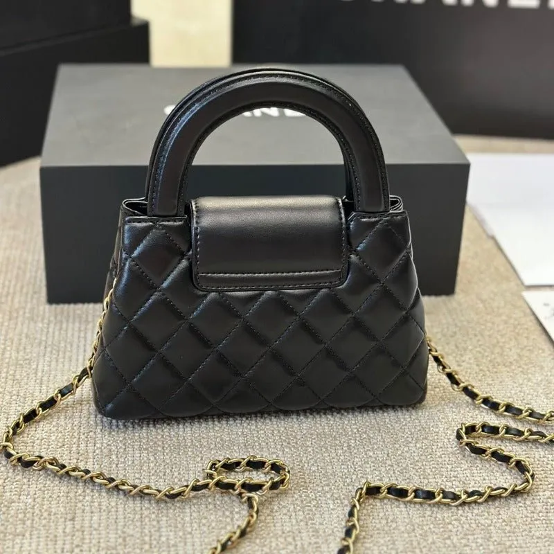 VELORA - Lambskin Mini Kelly Chain Bag Black