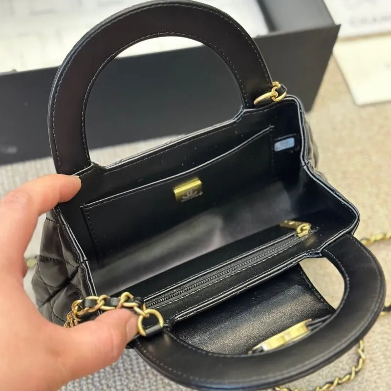 VELORA - Lambskin Mini Kelly Chain Bag Black