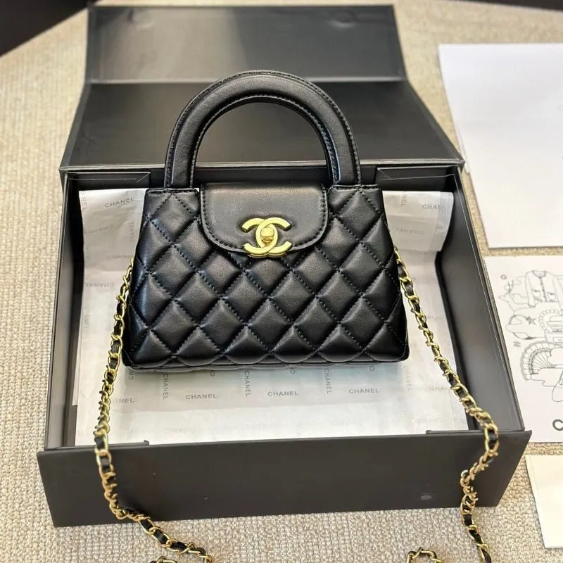 VELORA - Lambskin Mini Kelly Chain Bag Black