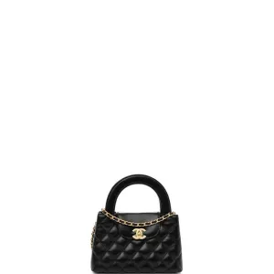 VELORA - Lambskin Mini Kelly Chain Bag Black