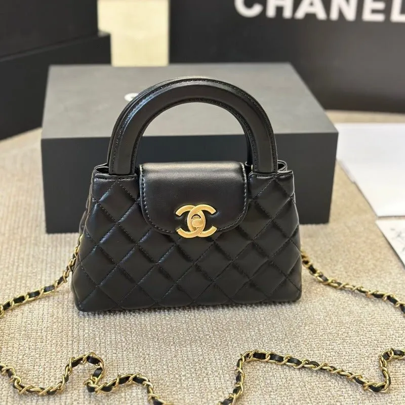 VELORA - Lambskin Mini Kelly Chain Bag Black