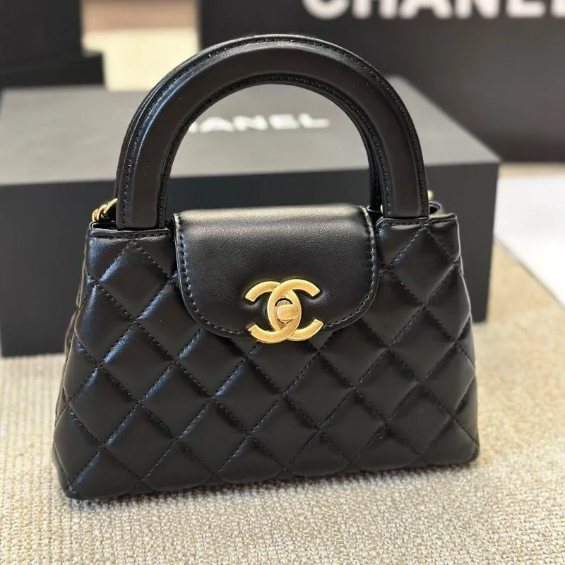 VELORA - Lambskin Mini Kelly Chain Bag Black