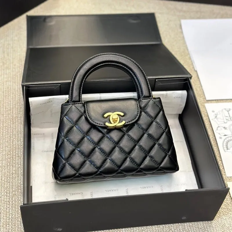 VELORA - Lambskin Mini Kelly Chain Bag Black