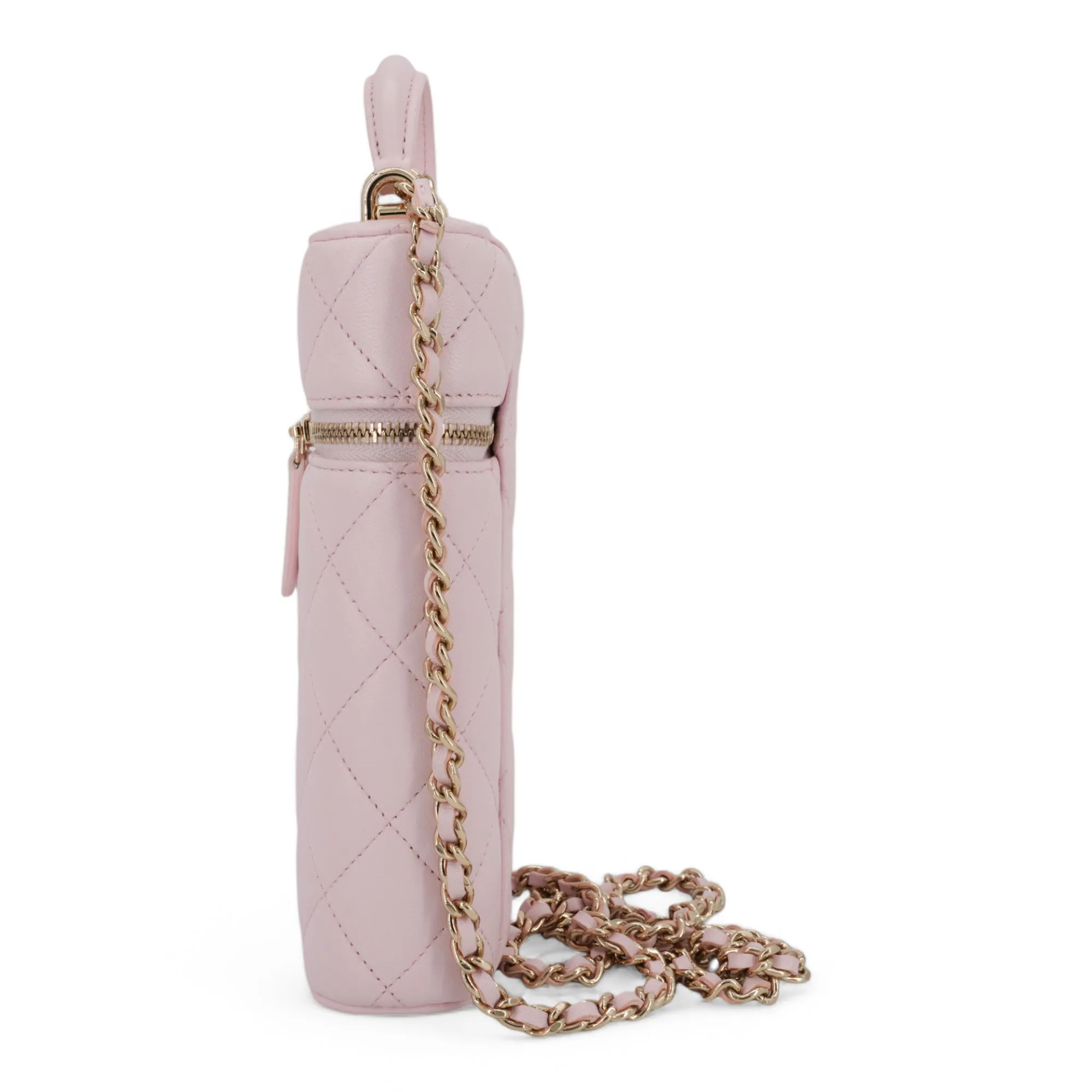 Vertical Vanity Case with Top Handle in Rose Clair Lambskin