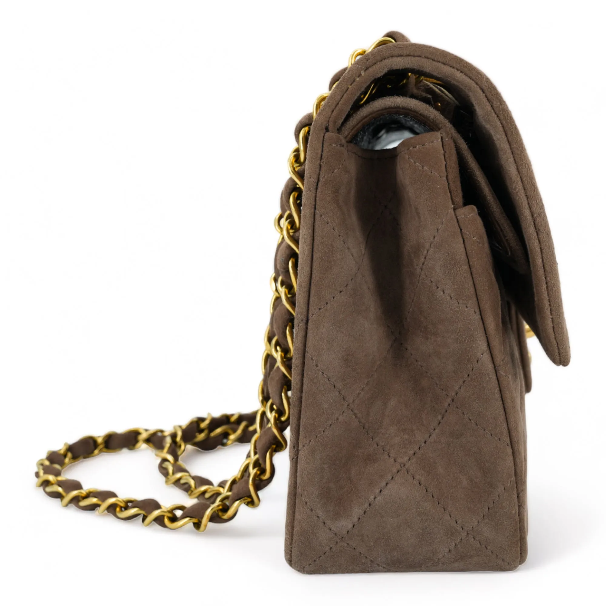 Vintage Brown Suede Small Classic Double Flap Bag