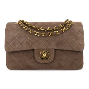 Vintage Brown Suede Small Classic Double Flap Bag