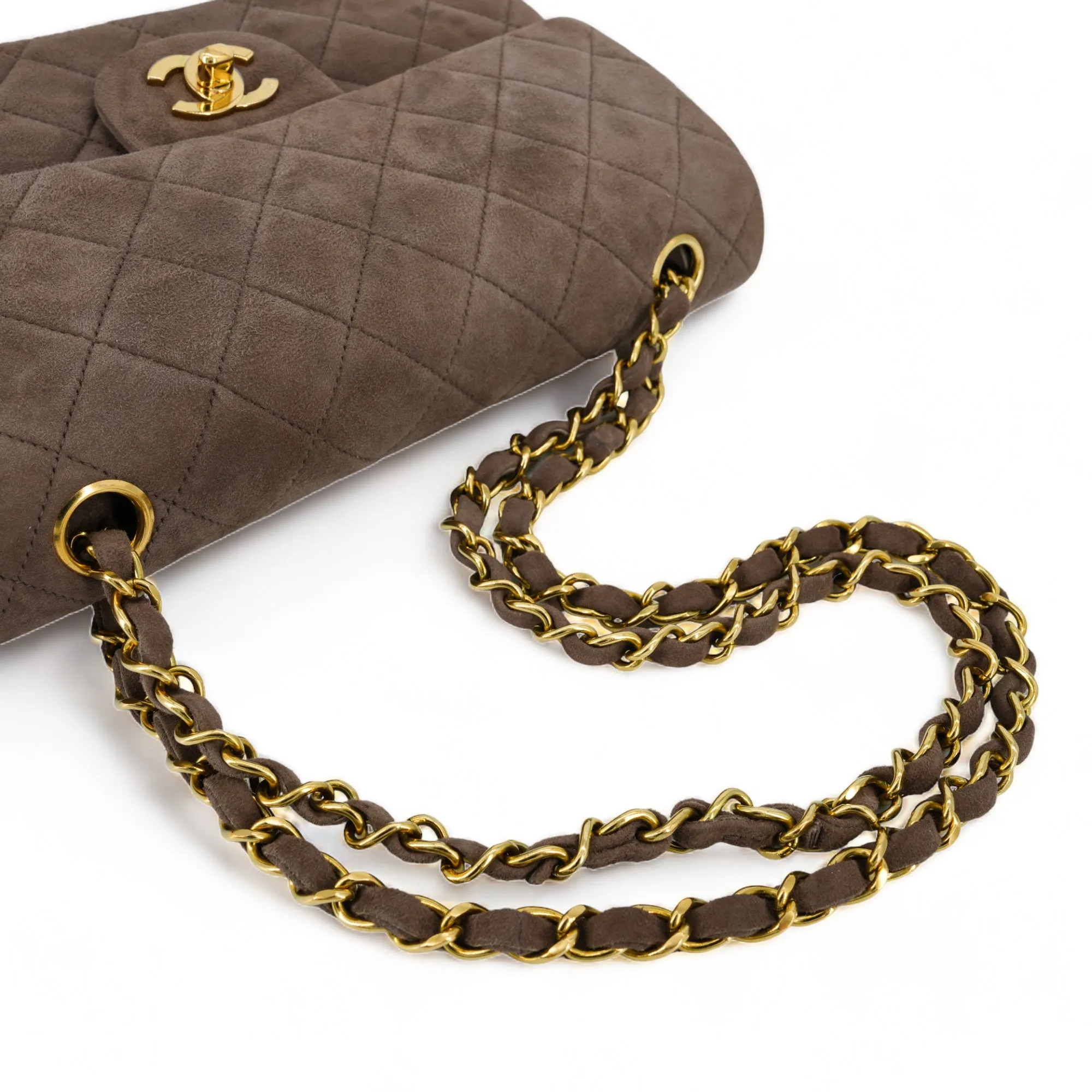 Vintage Brown Suede Small Classic Double Flap Bag
