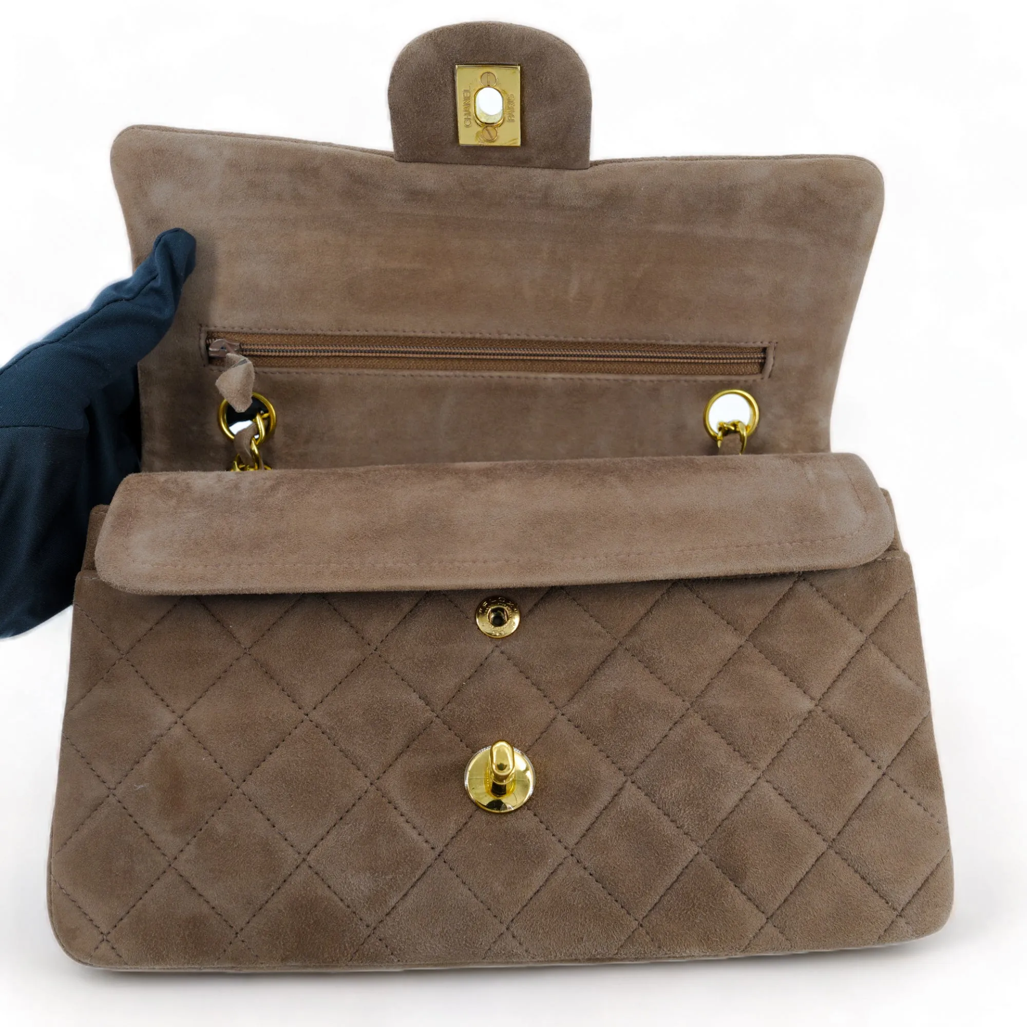 Vintage Brown Suede Small Classic Double Flap Bag