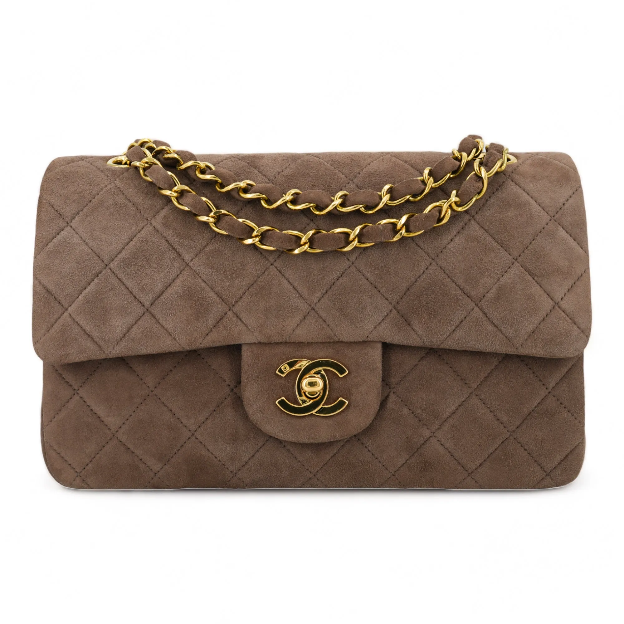 Vintage Brown Suede Small Classic Double Flap Bag