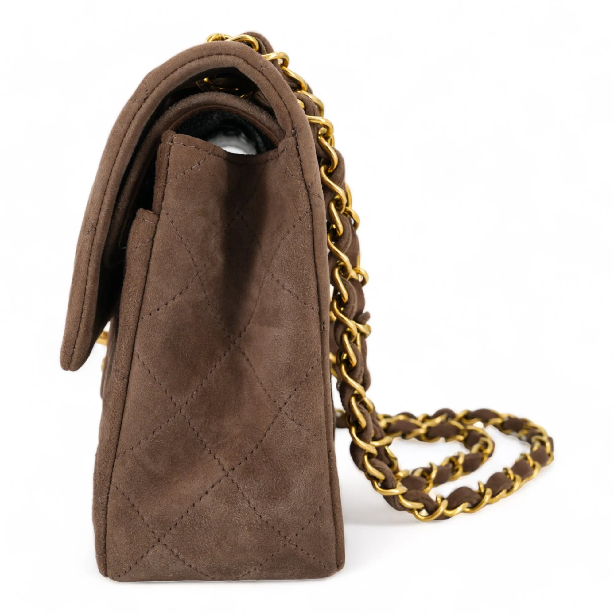Vintage Brown Suede Small Classic Double Flap Bag