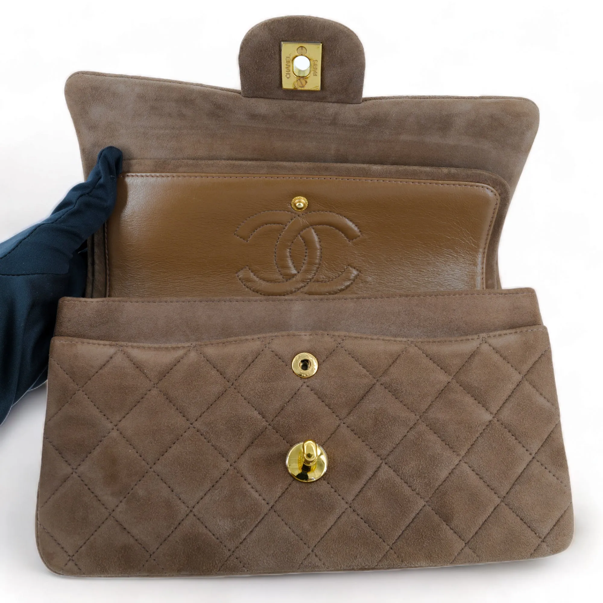 Vintage Brown Suede Small Classic Double Flap Bag