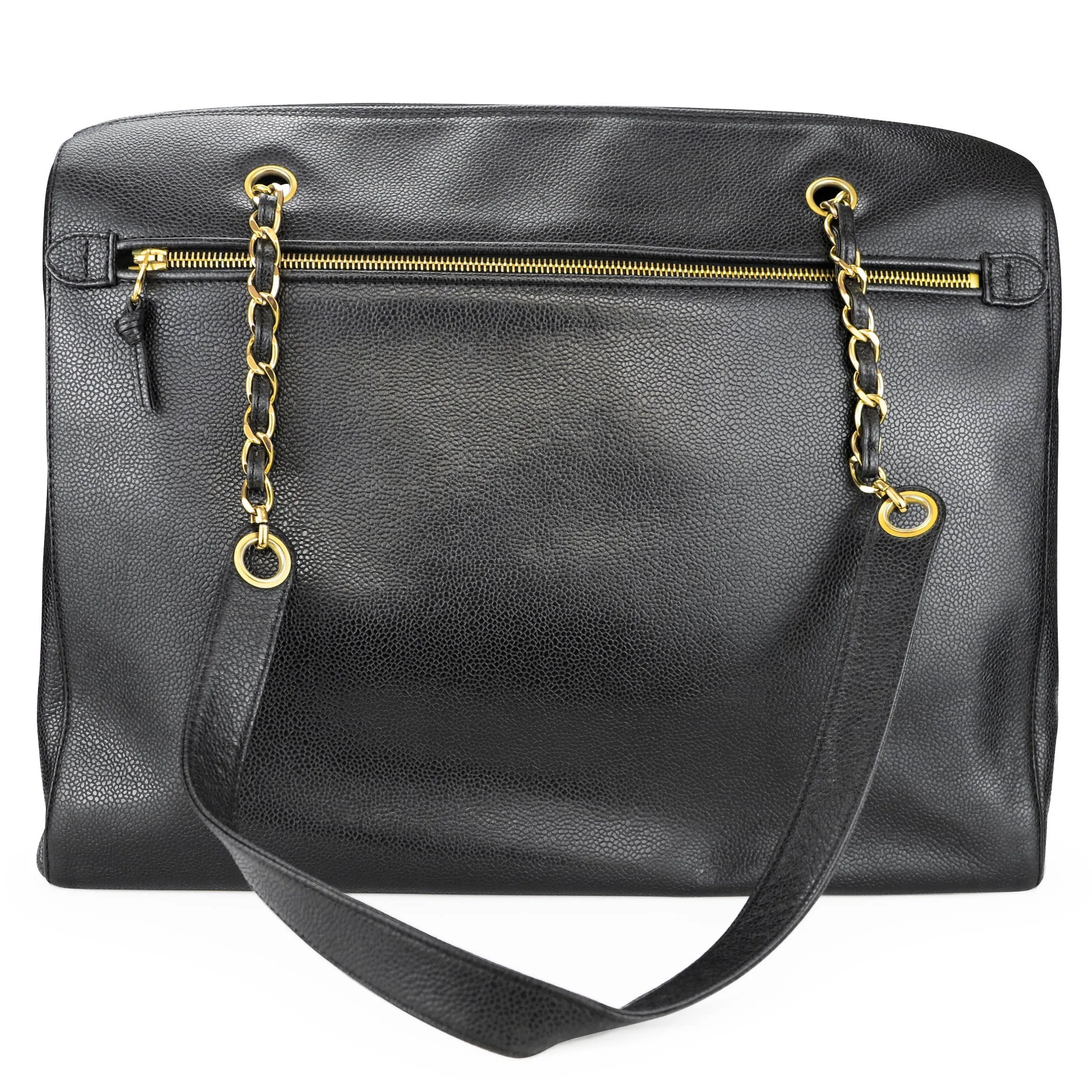 Vintage XXL Weekender Zipper Maxi Tote Bag in Black Caviar
