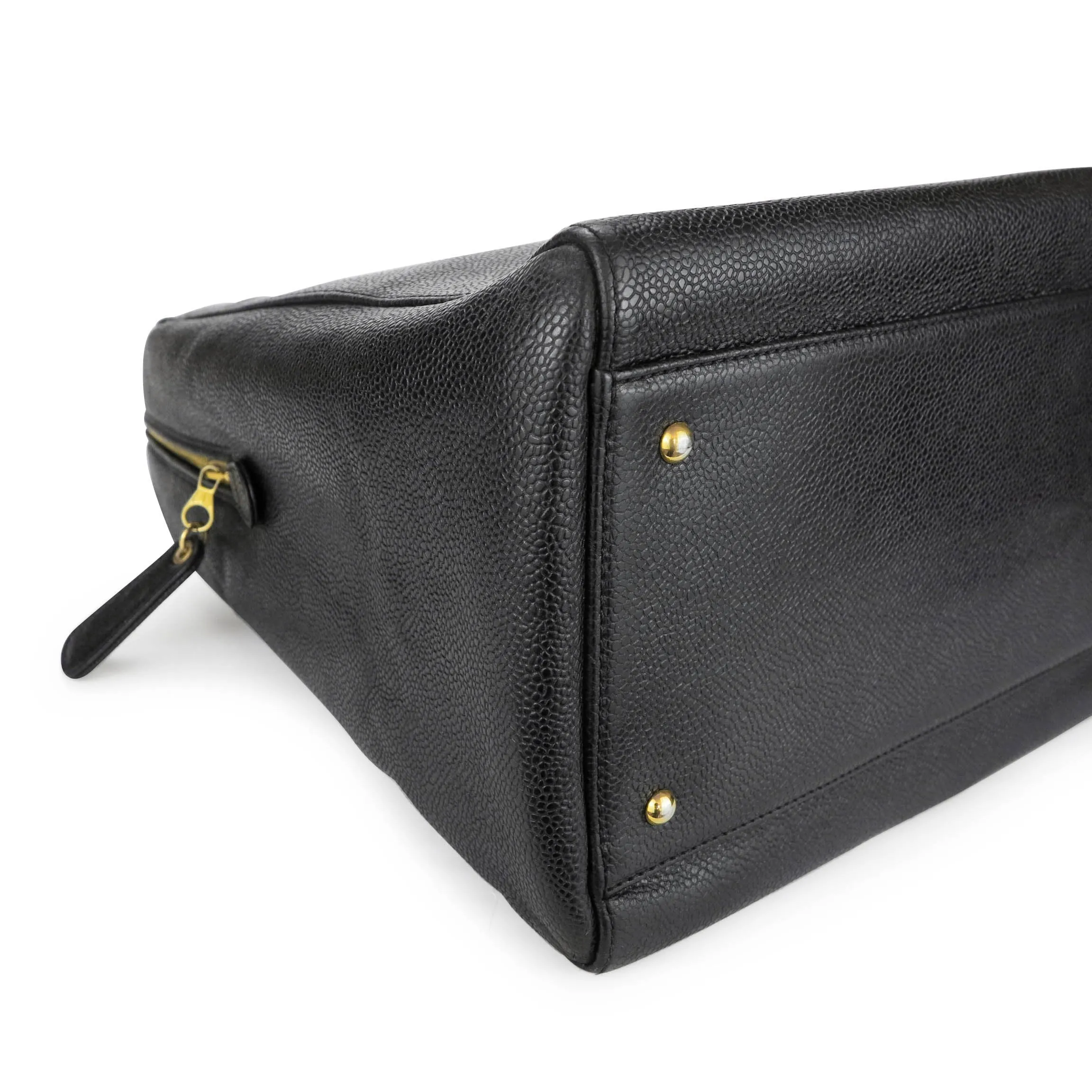 Vintage XXL Weekender Zipper Maxi Tote Bag in Black Caviar