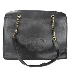 Vintage XXL Weekender Zipper Maxi Tote Bag in Black Caviar