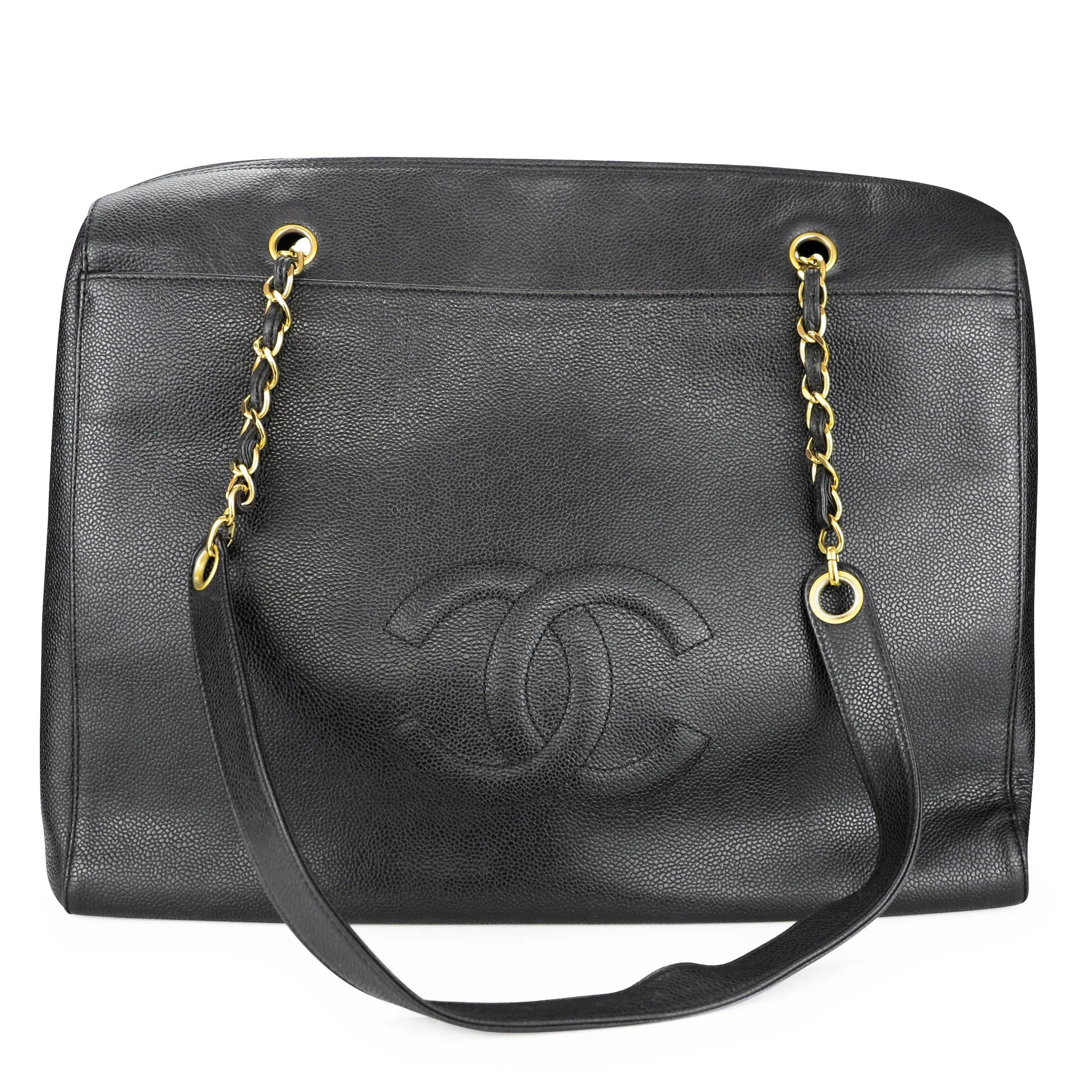 Vintage XXL Weekender Zipper Maxi Tote Bag in Black Caviar