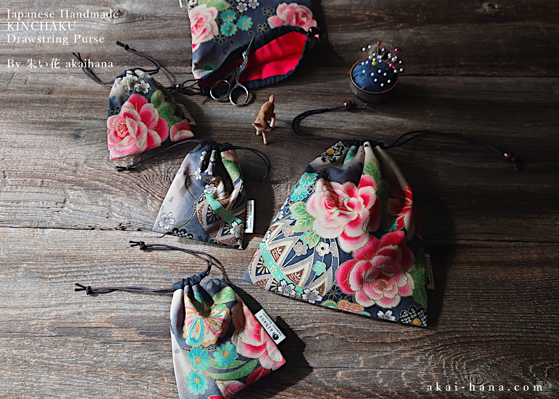 Wagara Kinchaku Drawstring Purse, 2 sizes ⦿kpjf0004