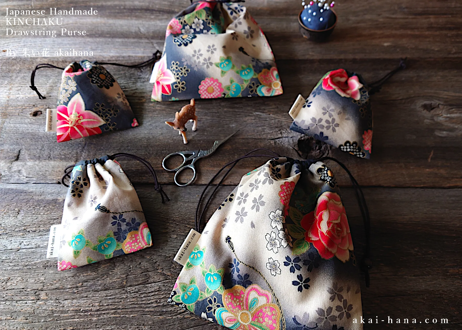 Wagara Kinchaku Drawstring Purse, 2 sizes ⦿kpjf0004