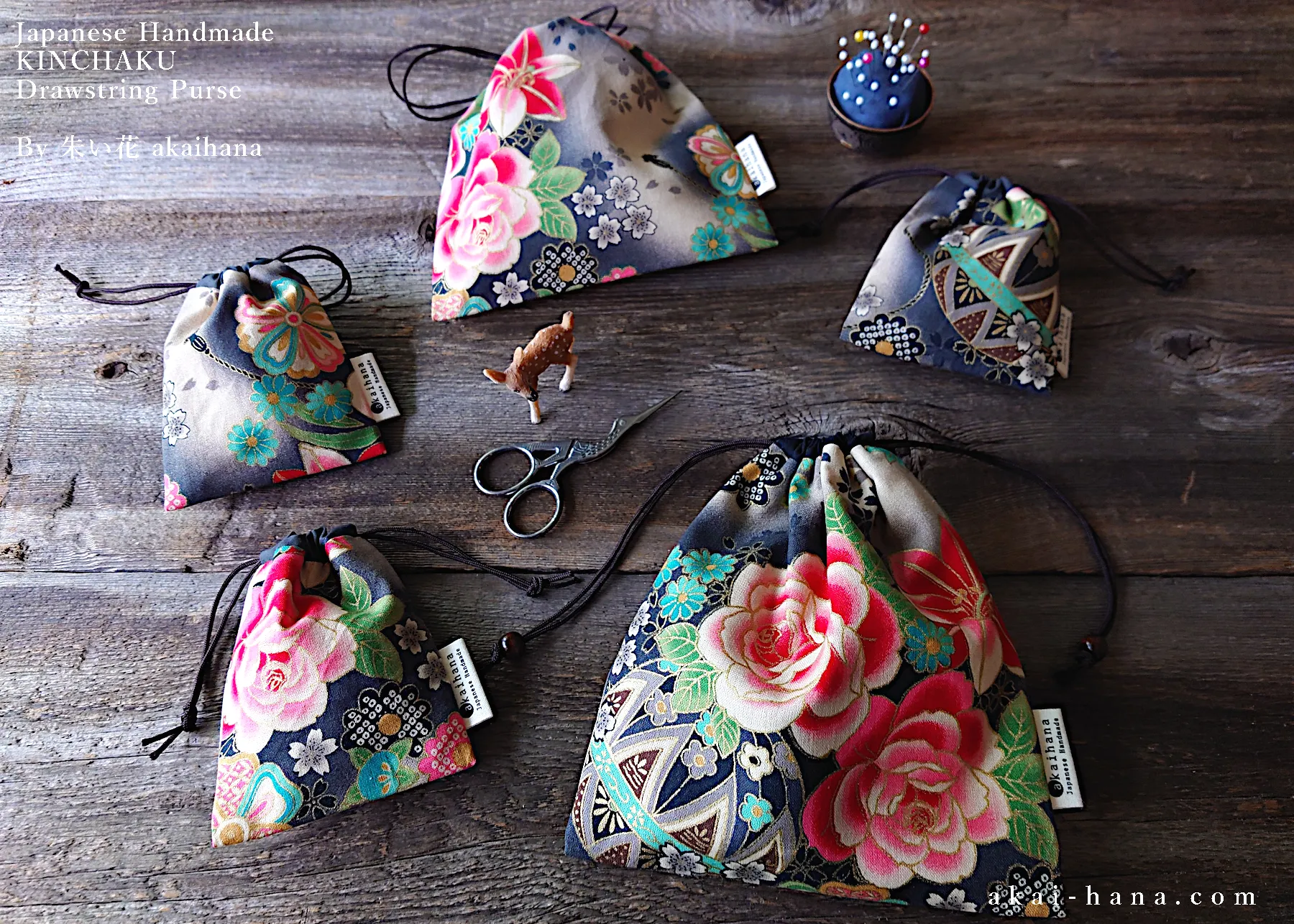 Wagara Kinchaku Drawstring Purse, 2 sizes ⦿kpjf0004