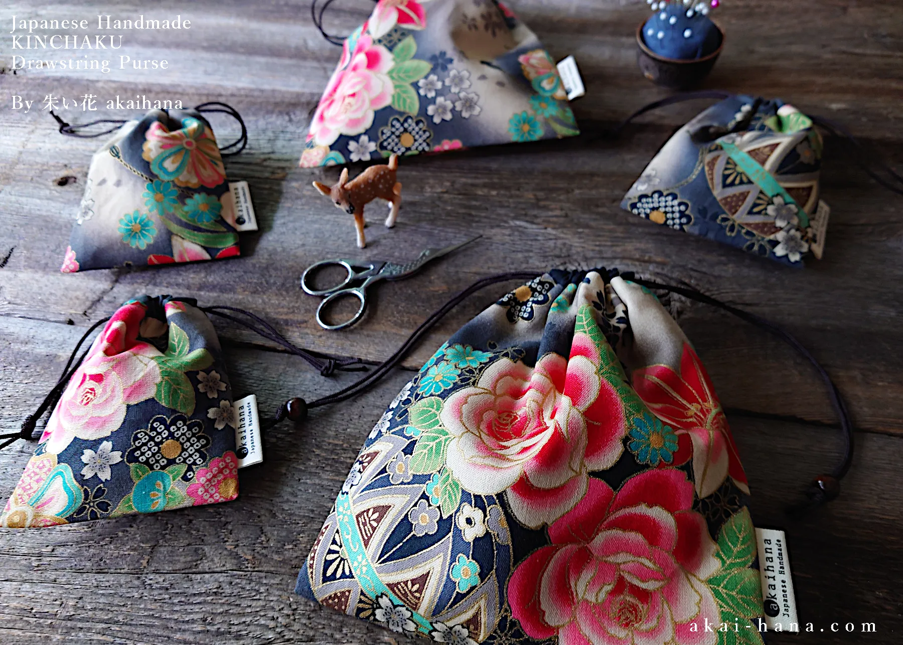 Wagara Kinchaku Drawstring Purse, 2 sizes ⦿kpjf0004