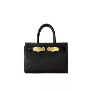 Walker Small Black Pebbled Leather Satchel with Top Handles