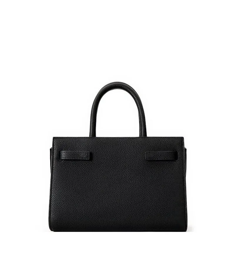 Walker Small Black Pebbled Leather Satchel with Top Handles