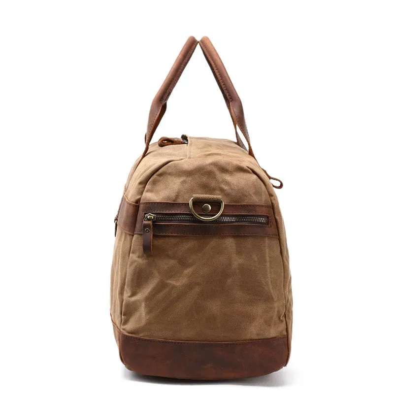 Waterproof Oil Wax Canvas with Leather Bag Men Vintage Shoulder Weekend Tote Portable Large Capacity Travel Duffle Bags