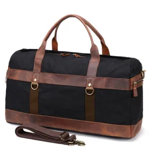 Waterproof Oil Wax Canvas with Leather Bag Men Vintage Shoulder Weekend Tote Portable Large Capacity Travel Duffle Bags