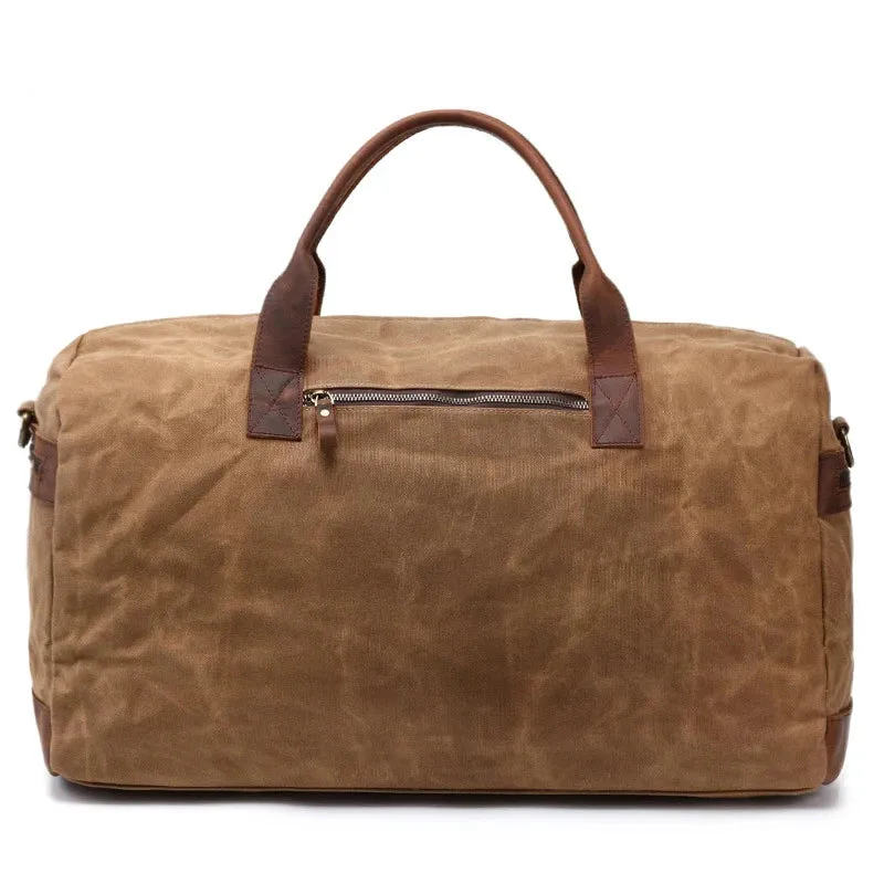 Waterproof Oil Wax Canvas with Leather Bag Men Vintage Shoulder Weekend Tote Portable Large Capacity Travel Duffle Bags