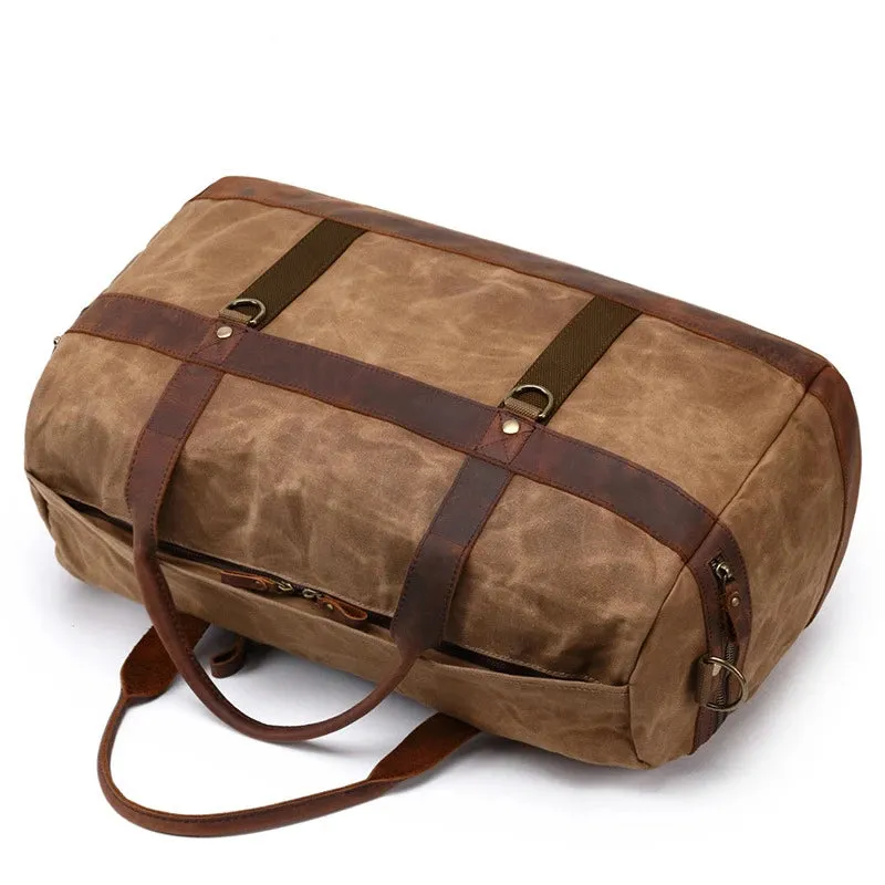 Waterproof Oil Wax Canvas with Leather Bag Men Vintage Shoulder Weekend Tote Portable Large Capacity Travel Duffle Bags