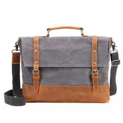 Waterproof Waxed Canvas Messenger Bag, Men's Shoulder Bag, Canvas Bag with Leather Trim