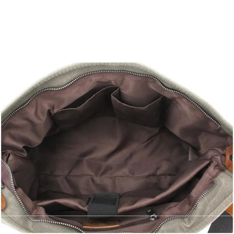 Waterproof Waxed Canvas Messenger Bag, Men's Shoulder Bag, Canvas Bag with Leather Trim