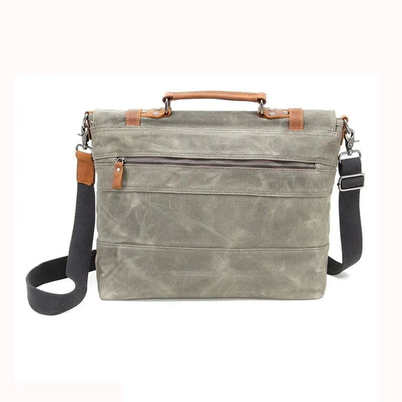 Waterproof Waxed Canvas Messenger Bag, Men's Shoulder Bag, Canvas Bag with Leather Trim