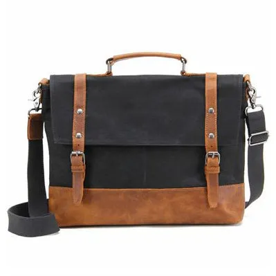 Waterproof Waxed Canvas Messenger Bag, Men's Shoulder Bag, Canvas Bag with Leather Trim