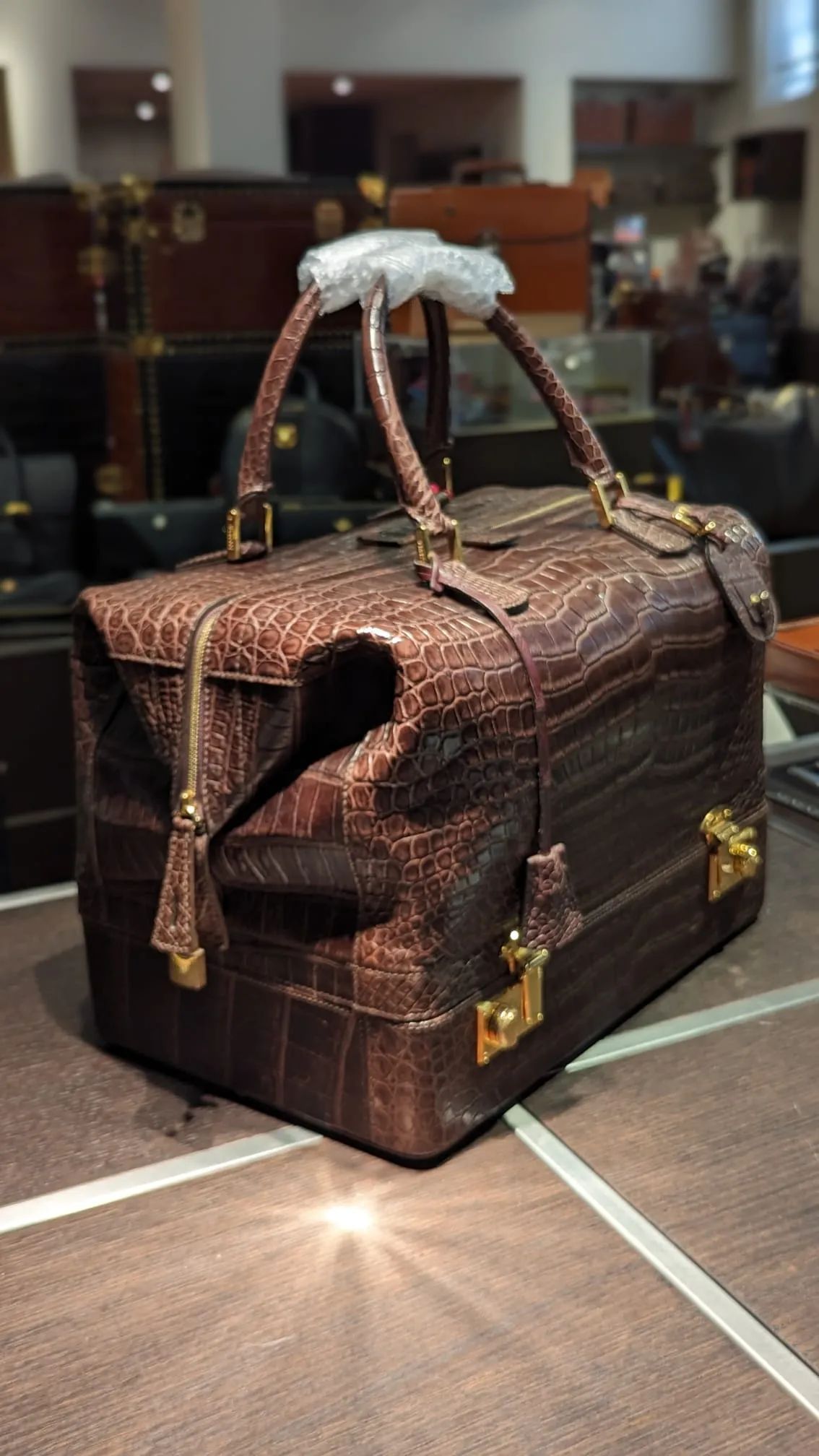 Weekender Bag -  Dark Cognac Crocodile