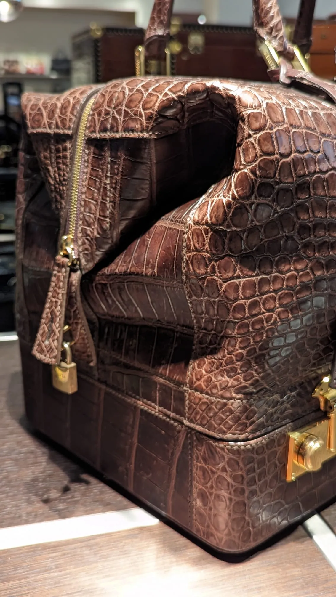 Weekender Bag -  Dark Cognac Crocodile