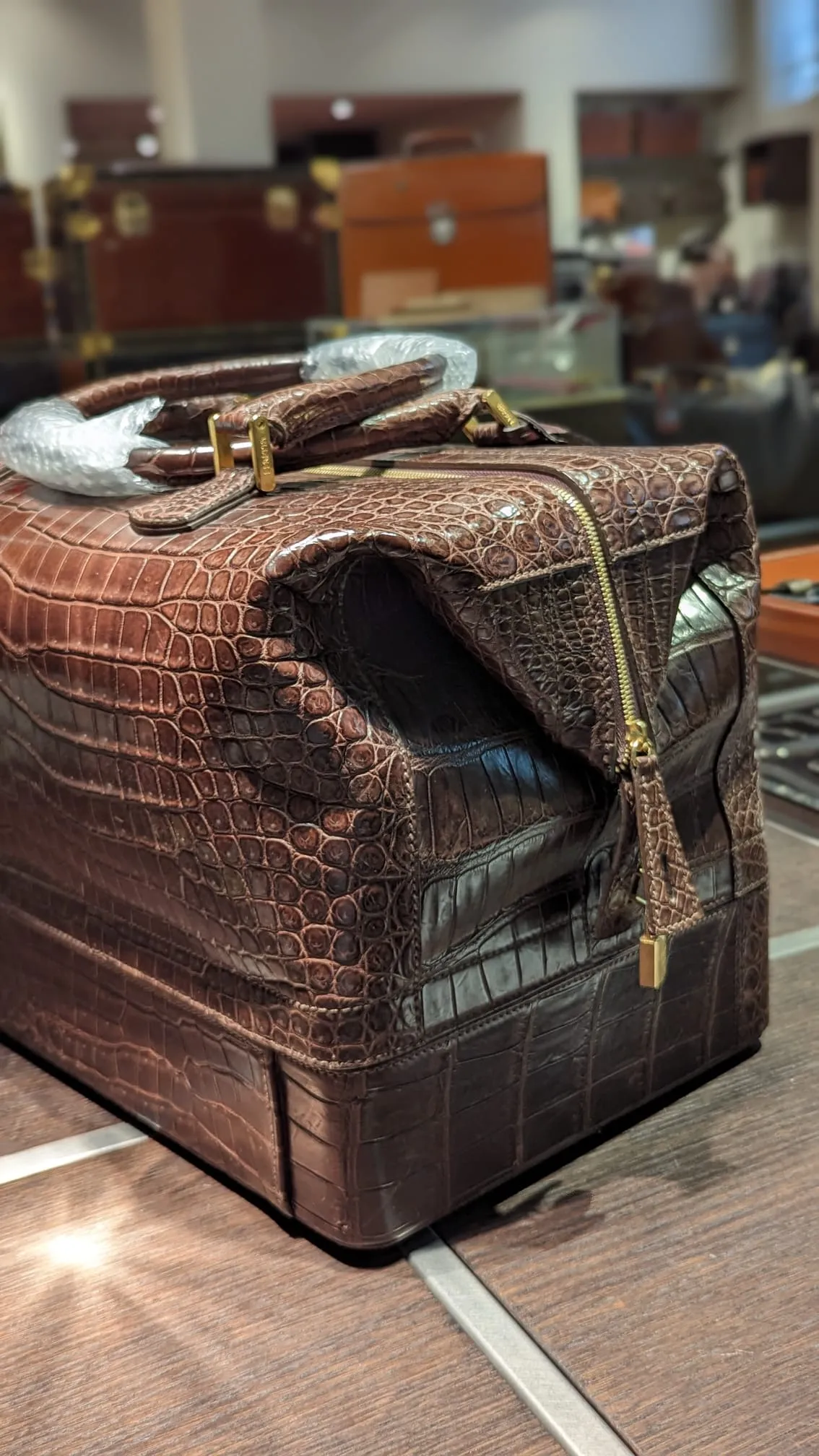 Weekender Bag -  Dark Cognac Crocodile