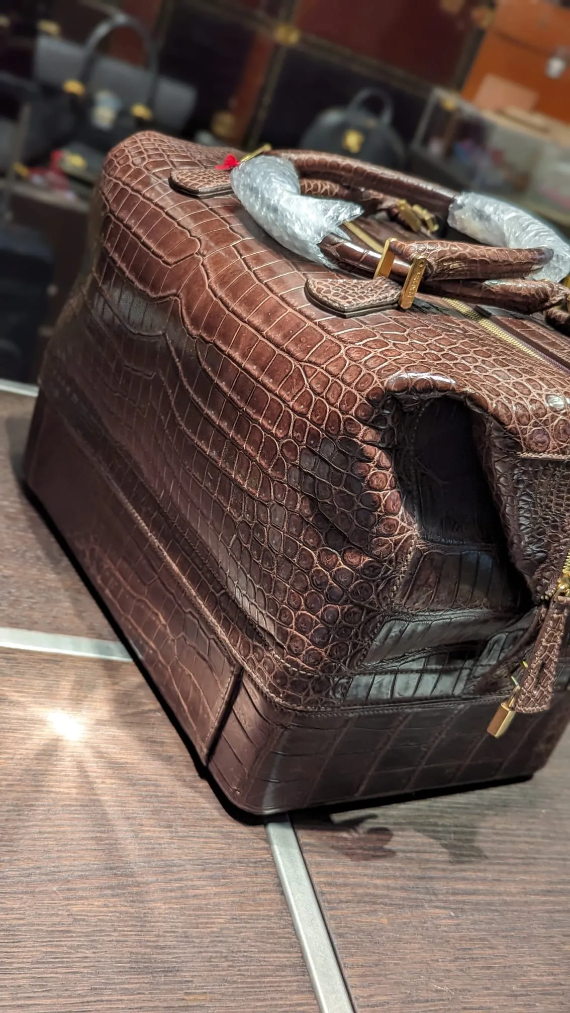 Weekender Bag -  Dark Cognac Crocodile