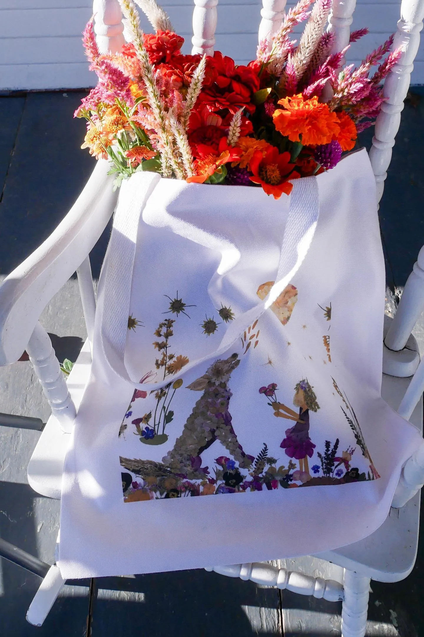 Whimsical wolf Tote Bag | romantic nature botanical reusable bag