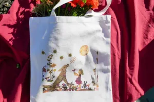 Whimsical wolf Tote Bag | romantic nature botanical reusable bag