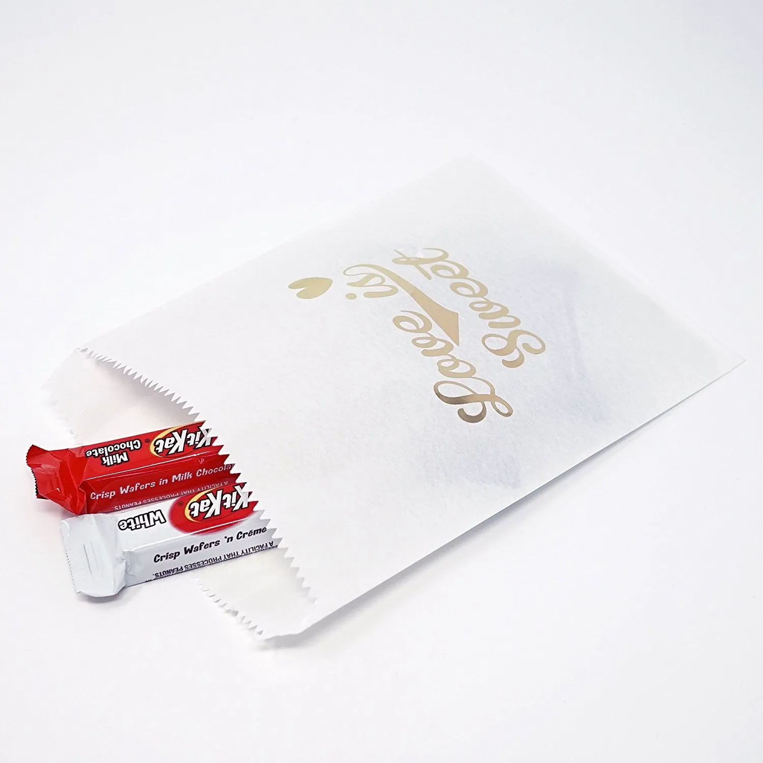 White and Gold Love is Sweet Paper Treat Favor Bags 5x7 Gift Bags - 48 count