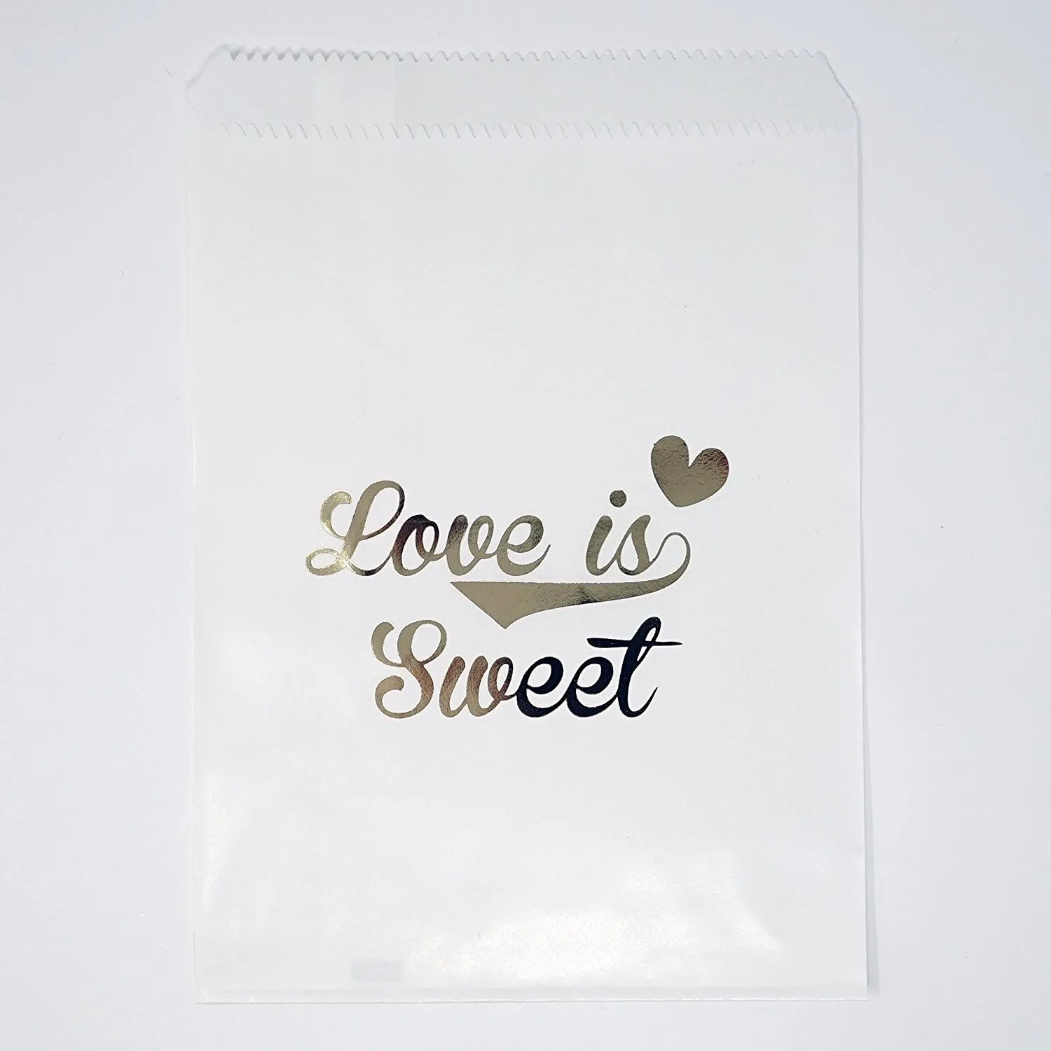 White and Gold Love is Sweet Paper Treat Favor Bags 5x7 Gift Bags - 48 count