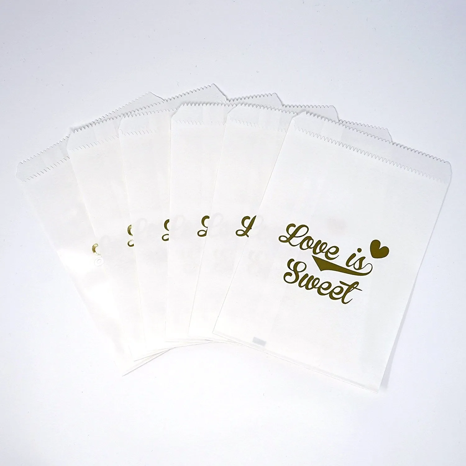 White and Gold Love is Sweet Paper Treat Favor Bags 5x7 Gift Bags - 48 count